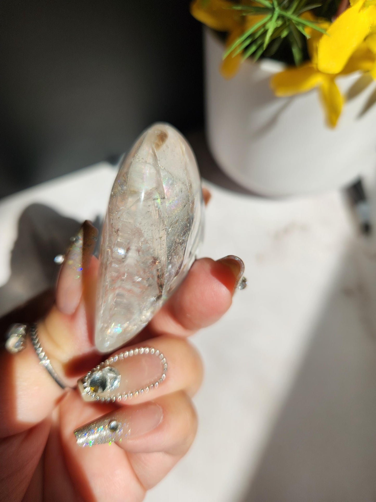 Amazing clear quartz heart with rainbows from Brazil 26B