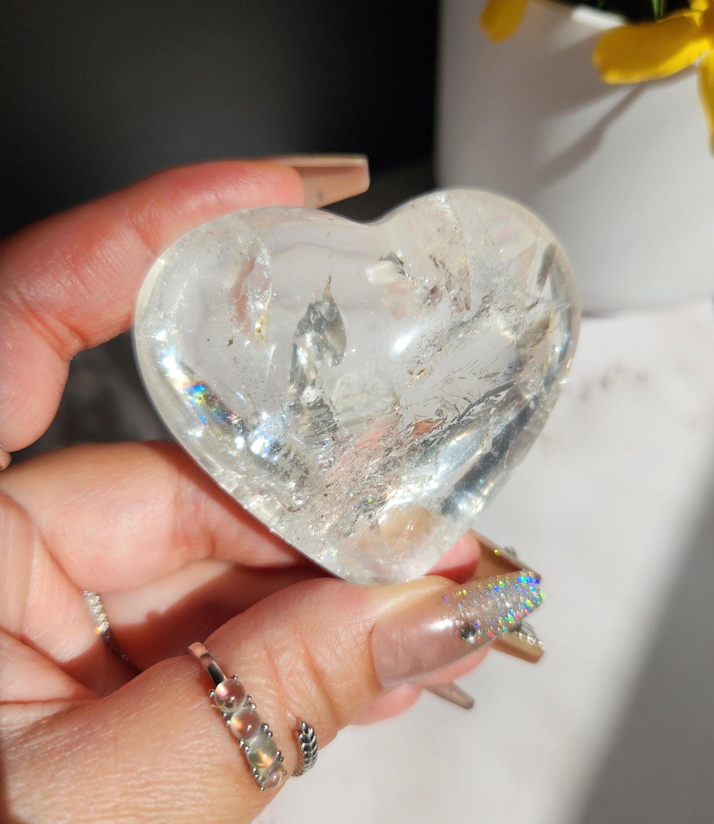 Amazing clear quartz heart with rainbows from Brazil 26B