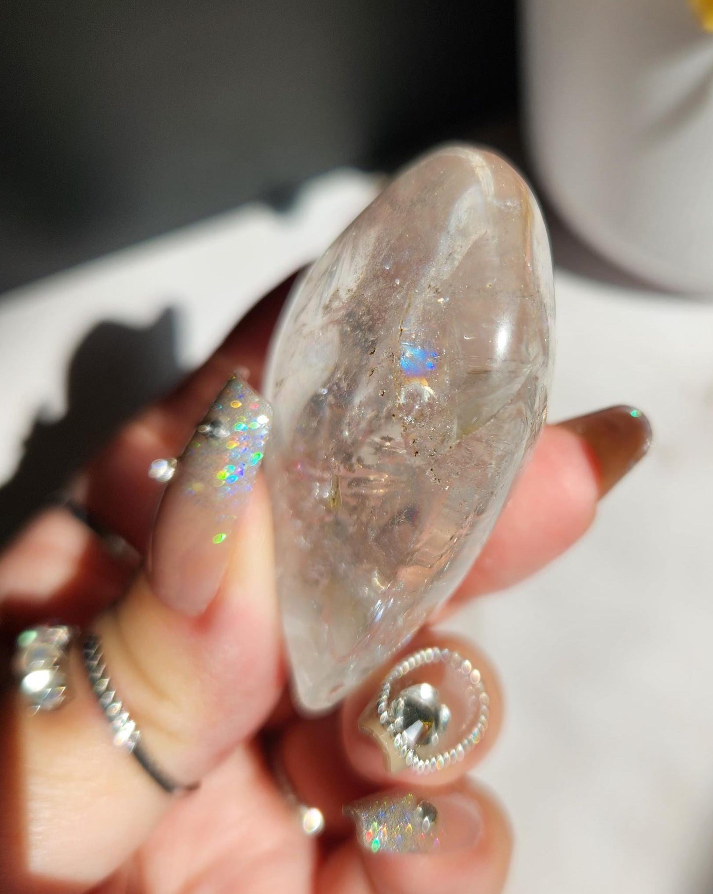Amazing clear quartz heart with rainbows from Brazil 26B