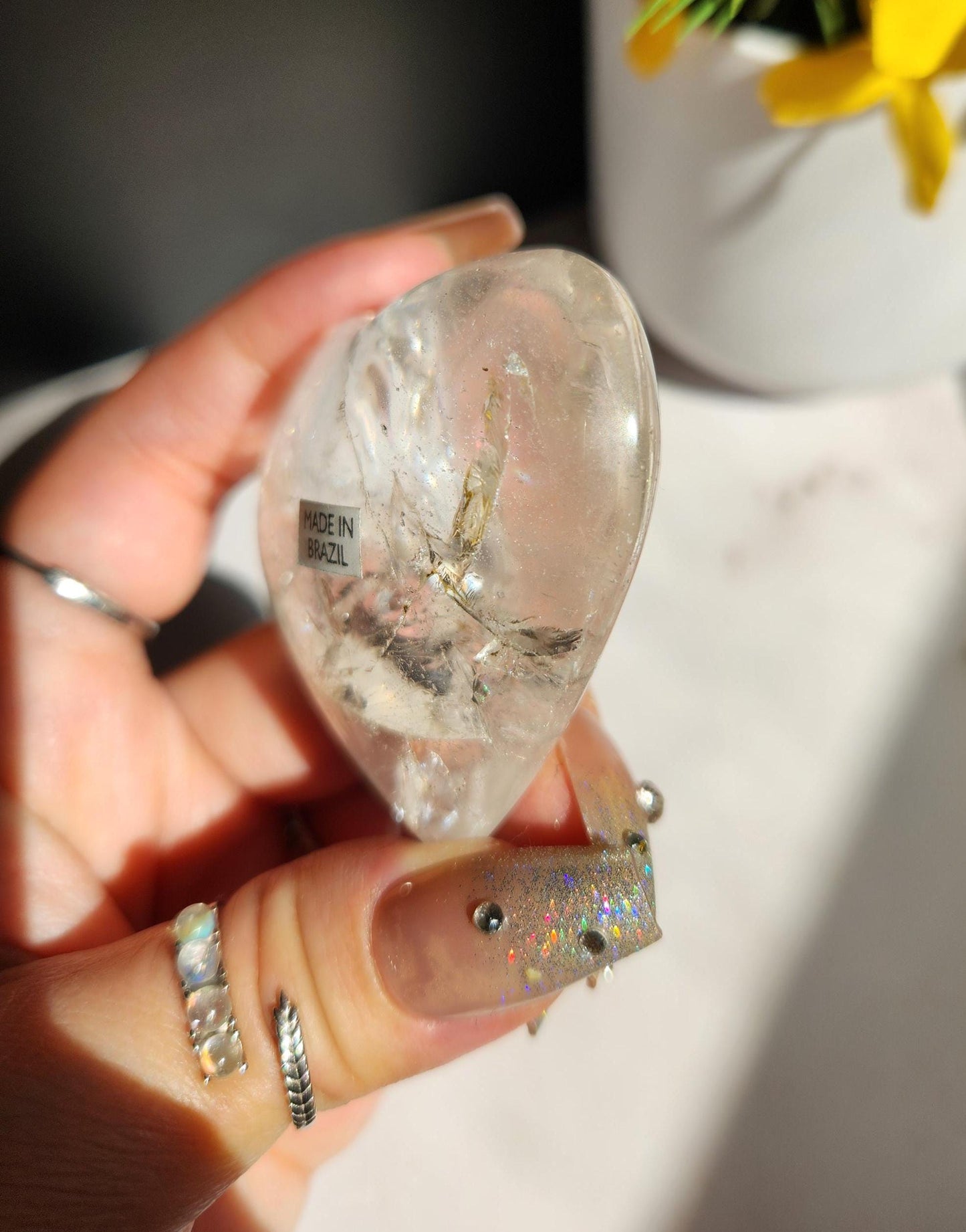 Amazing clear quartz heart with rainbows from Brazil 26B