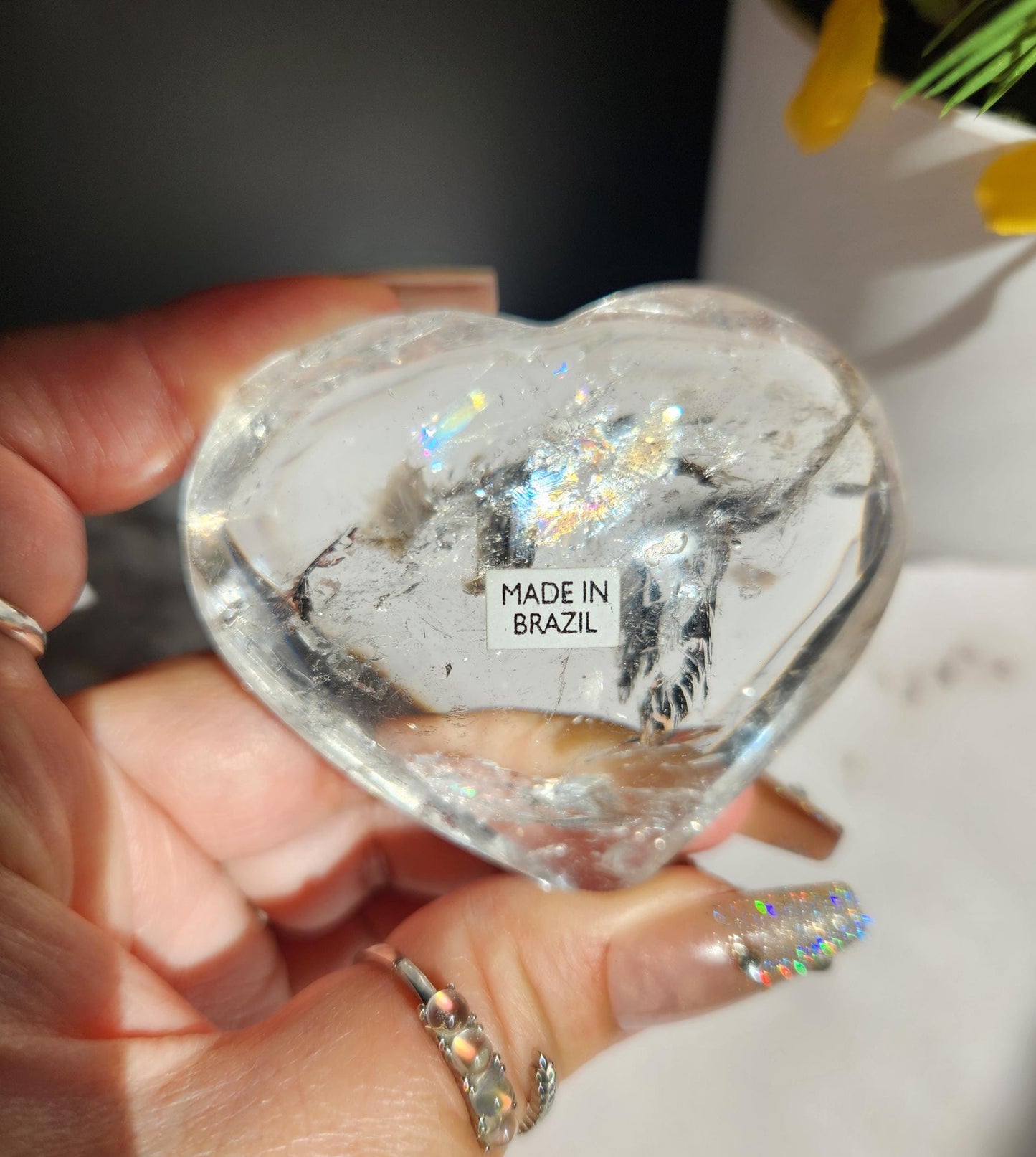 Beautiful clear quartz heart with rainbows from Brazil 32E