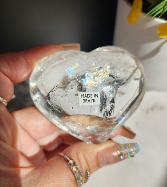 Beautiful clear quartz heart with rainbows from Brazil 32E