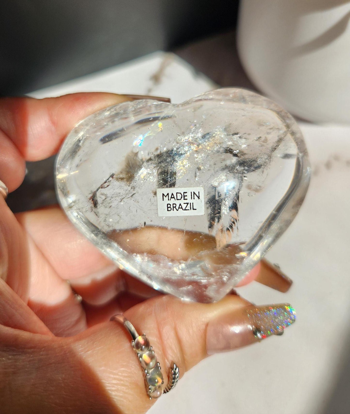 Beautiful clear quartz heart with rainbows from Brazil 32E