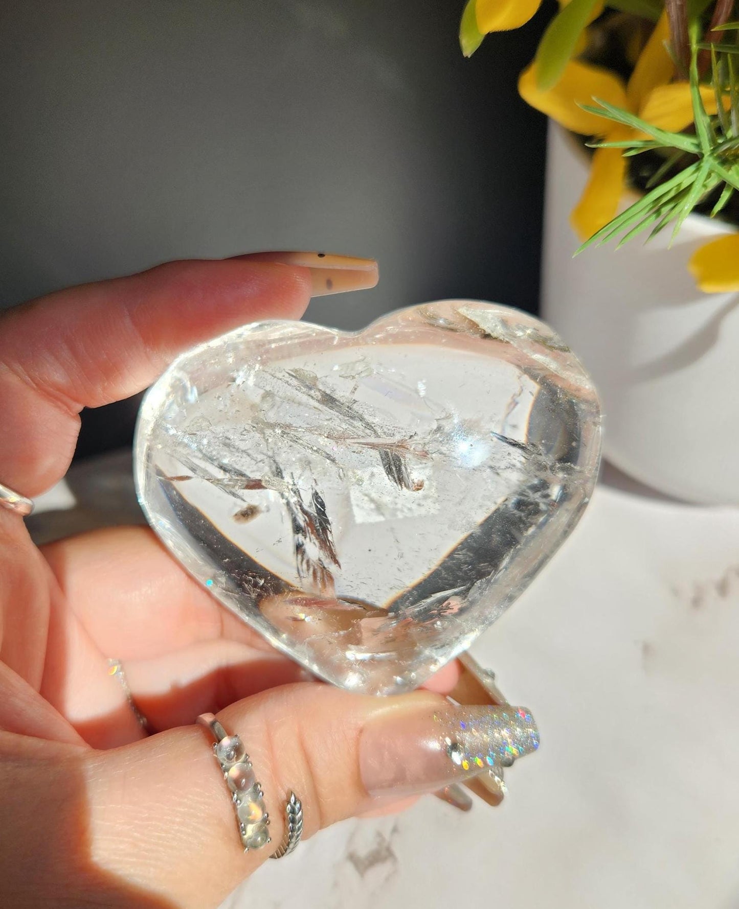Beautiful clear quartz heart with rainbows from Brazil 32E