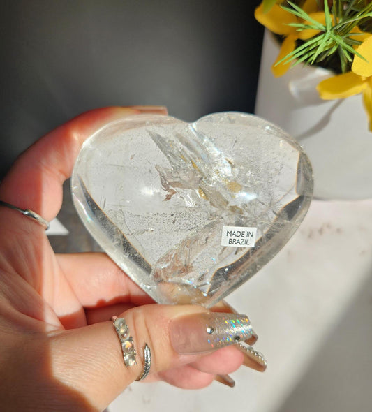 Beautiful clear quartz heart with rainbows from Brazil 55G