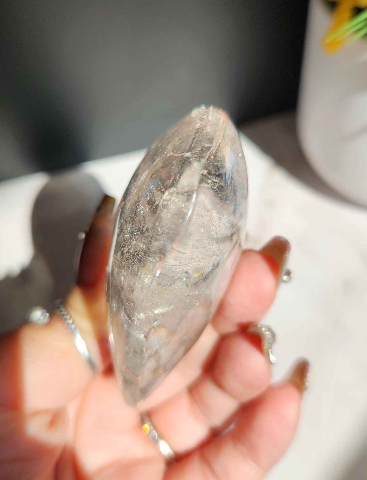 Beautiful clear quartz heart with rainbows from Brazil 55G