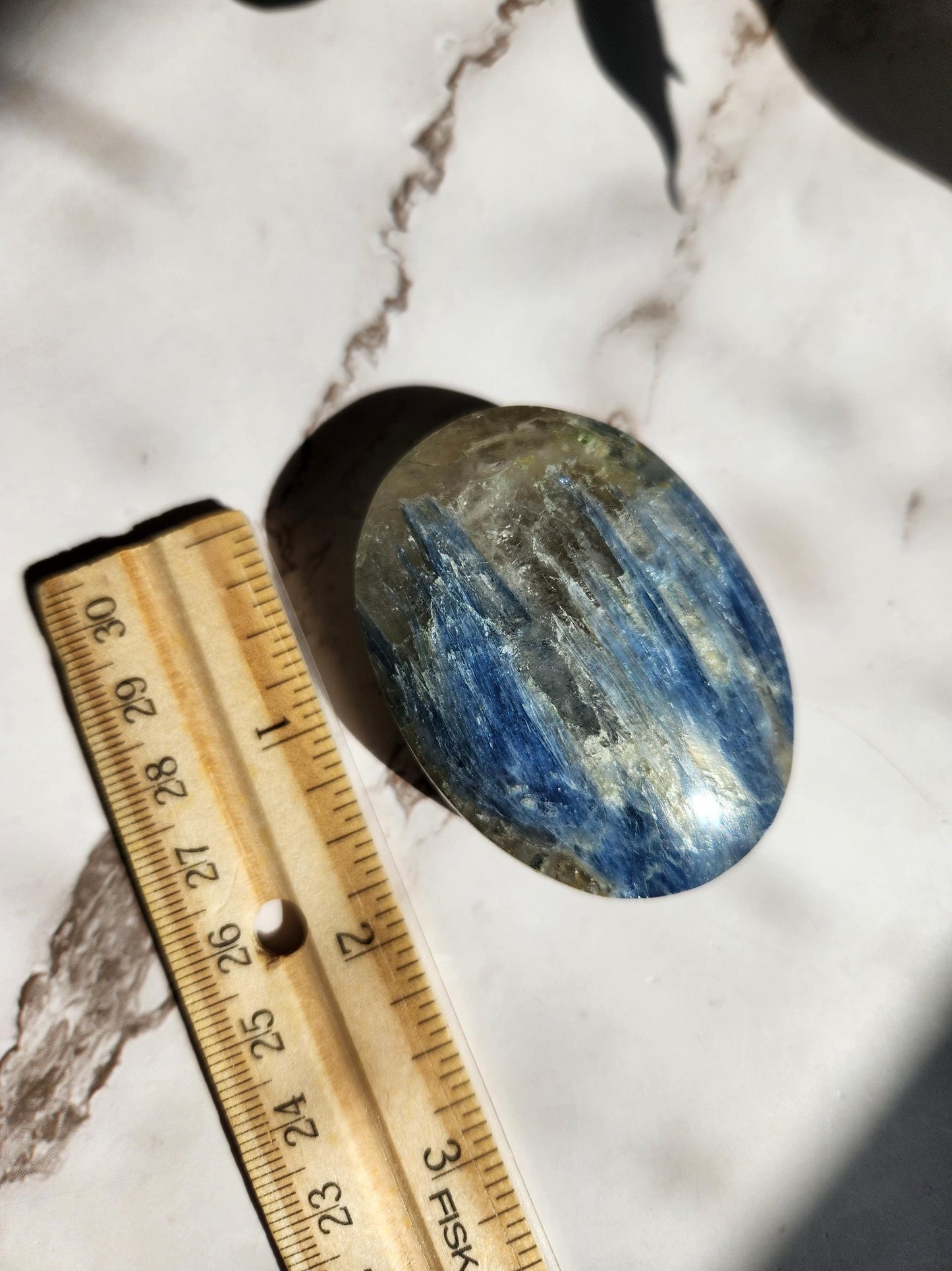 AAA natural blue Kyanite with quartz palm stone, pocket stone 33A