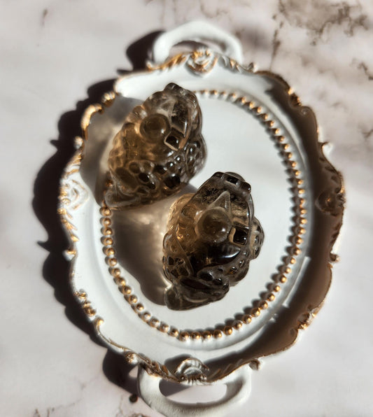 Smoky quartz money toad carvings, money frog,  natural Smoky quartz