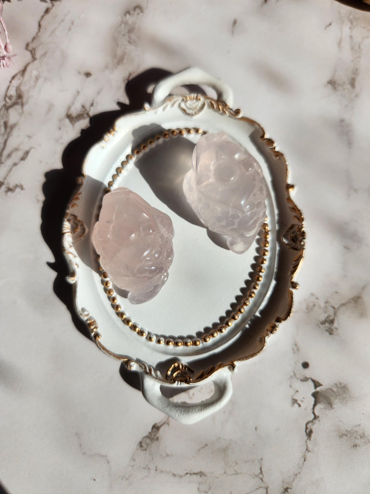 AAA rose quartz money toad carvings, money frog 33C