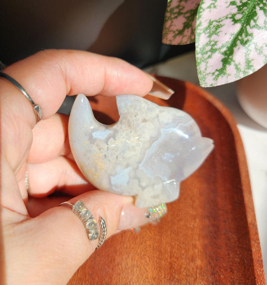 Beautiful flower agate dolphin carving, natural, self standing