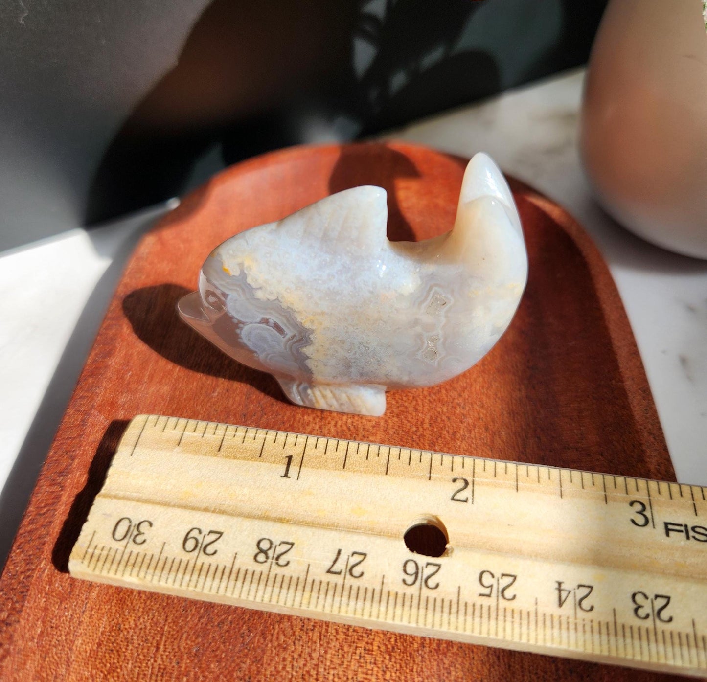 Beautiful flower agate dolphin carving, natural, self standing