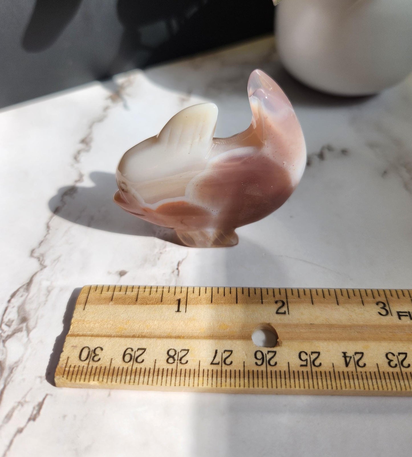 Beautiful flower agate dolphin carving, natural, self standing