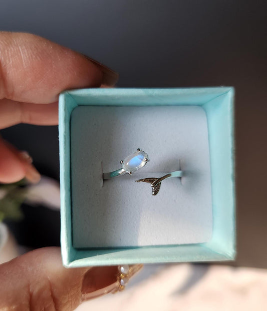 Top quality blue moonstone mermaid ring, 925 sterling silver, adjustable ring, beautiful dainty rings