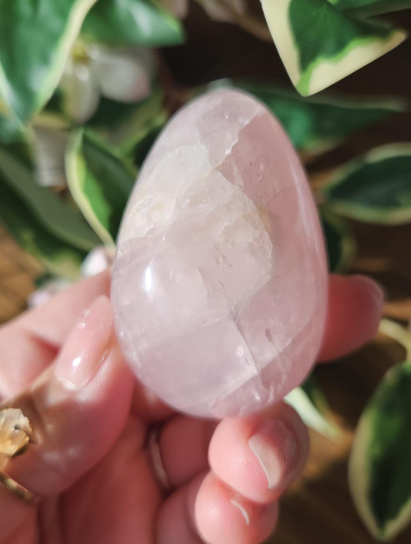 High quality rose quartz egg with beautiful rainbows