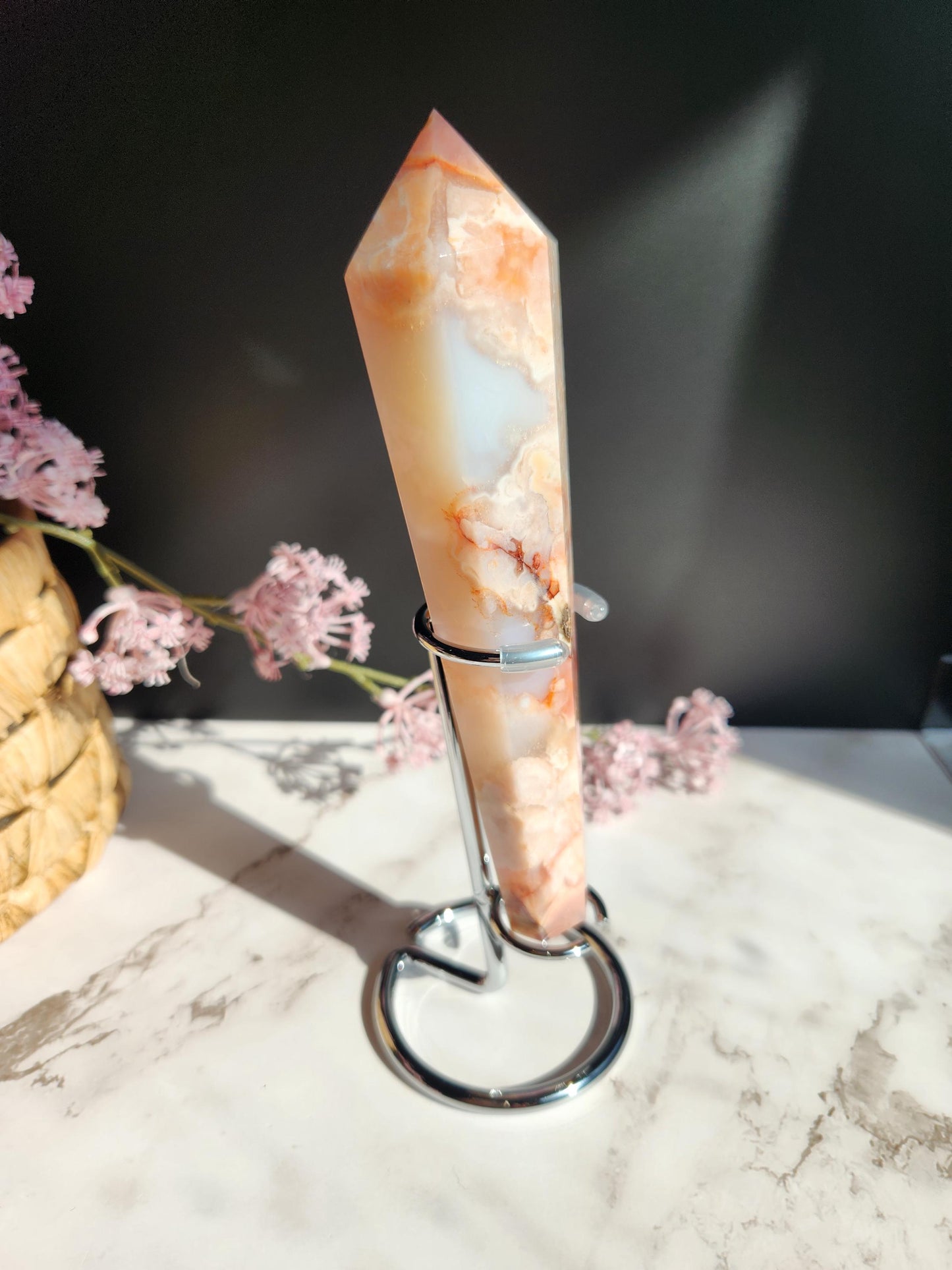 Beautiful carnelian flower agate wand