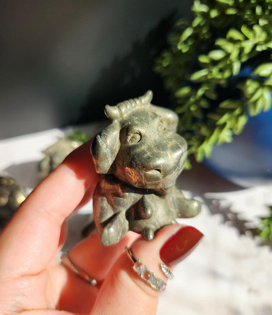 Pyrite milking cow carving for money manifesting