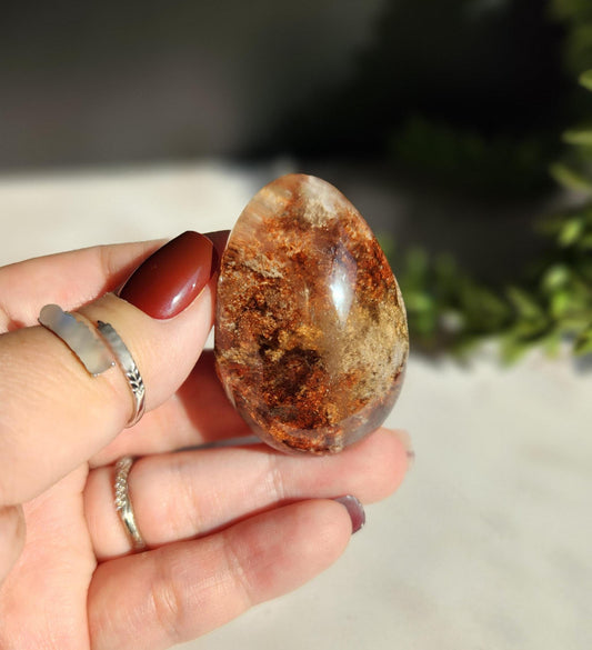 Amazing lodolite garden quartz lens from Brazil, half polish and half raw, natural
