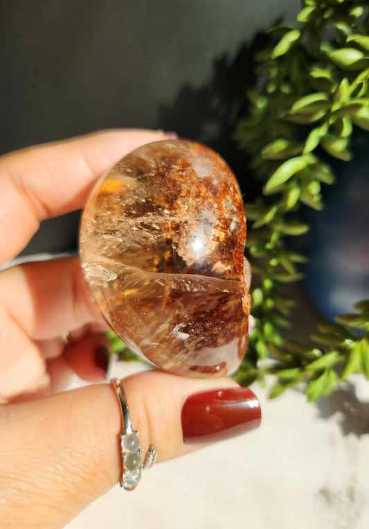 Natural lodolite garden quartz lens from Brazil, half polish and half raw