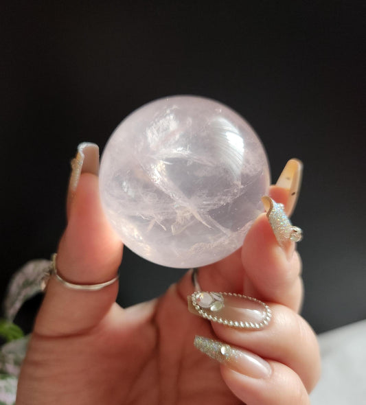 High quality 6 star rose quartz sphere with rainbows and asterism from Mozambique  L37 R4