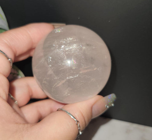 High quality 6 star rose quartz sphere with rainbows and asterism from Mozambique  T55 R5