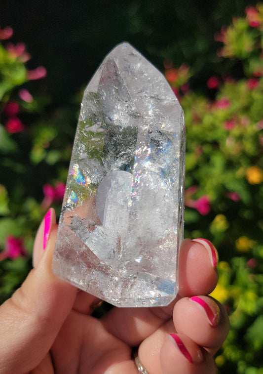 Beautiful high quality clear quartz tower with lots of rainbows from Brazil