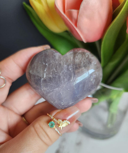Beautiful blue rose quartz heart with rainbows from Madagascar 15A