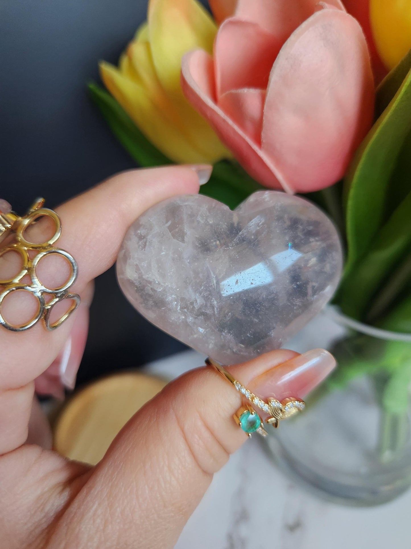 AAA light blue rose quartz heart with rainbows from Madagascar 11B