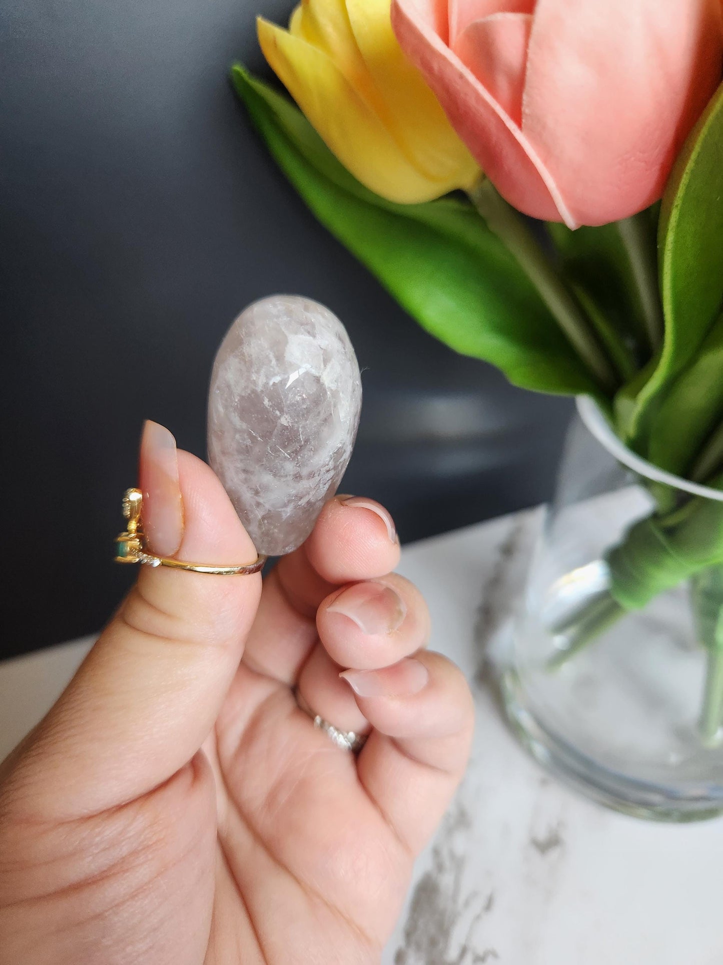 AAA light blue rose quartz heart with rainbows from Madagascar 11B