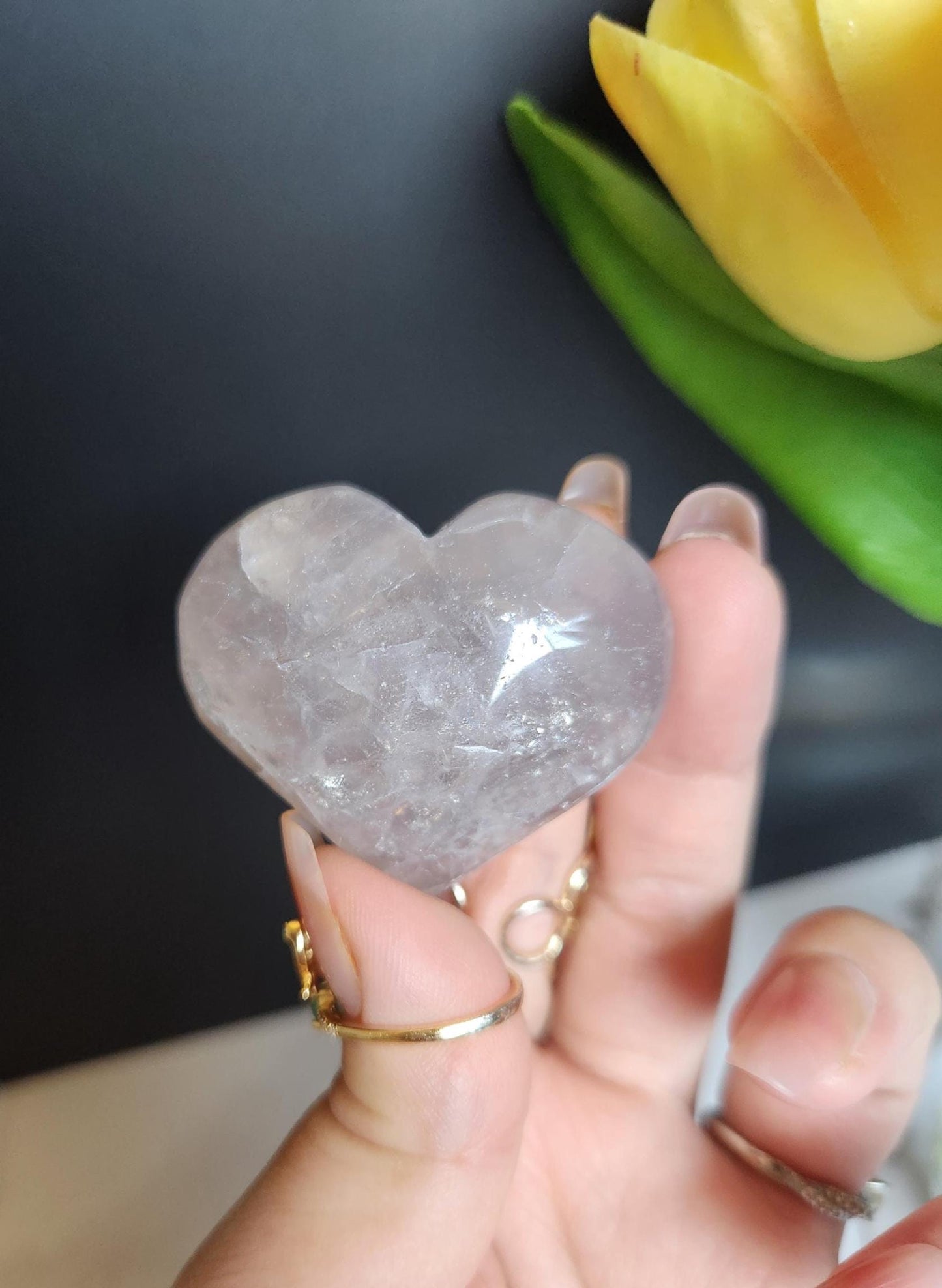 Beautiful blue rose quartz heart with rainbows from Madagascar 8D