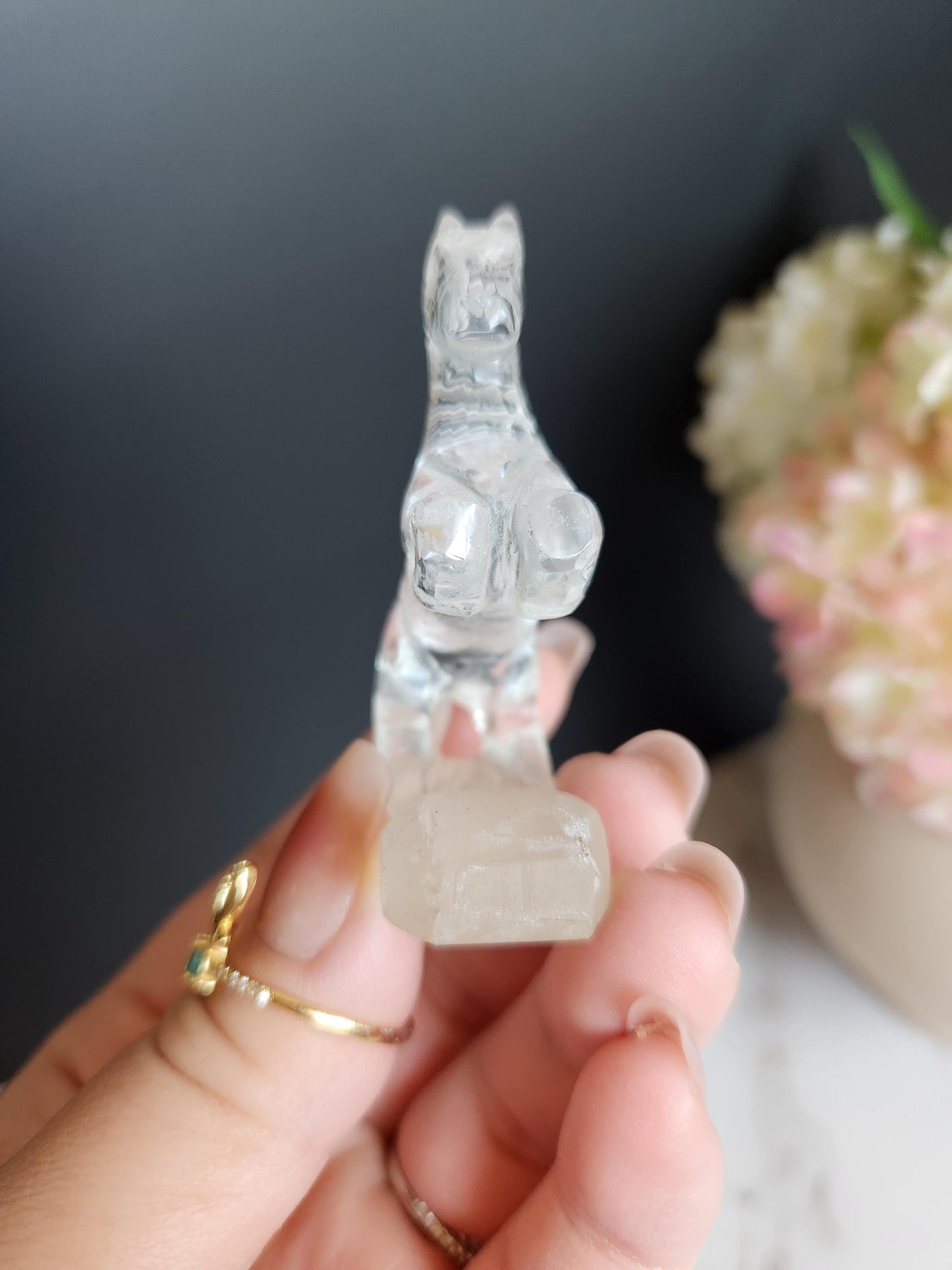 Amazing hand carved clear quartz horse, home decor, self standing A