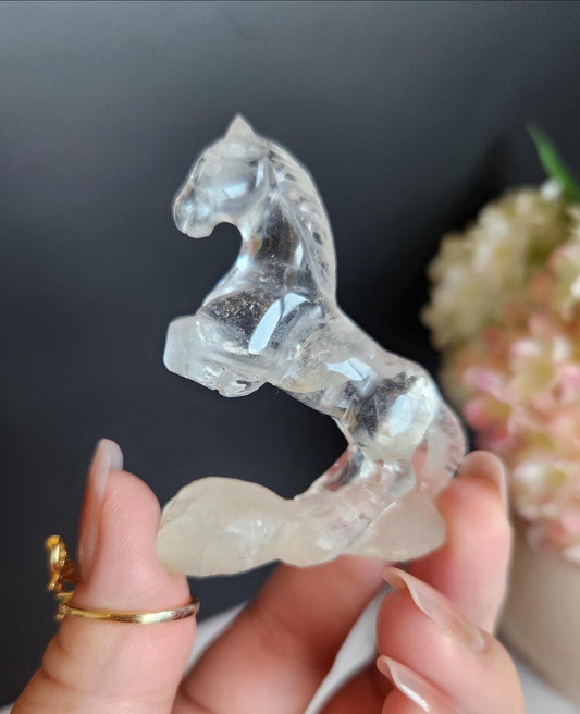 Amazing hand carved clear quartz horse, home decor, self standing A