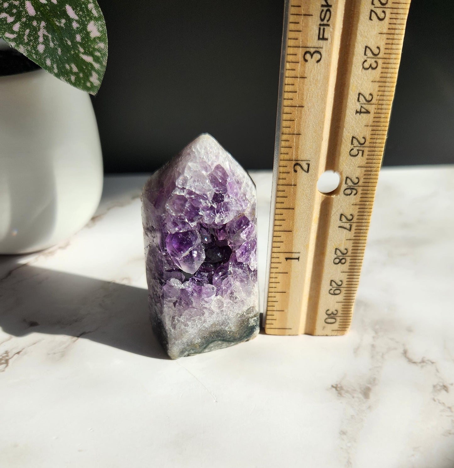 Adorable purple amethyst cluster tower with quartz, natural, from Brazil