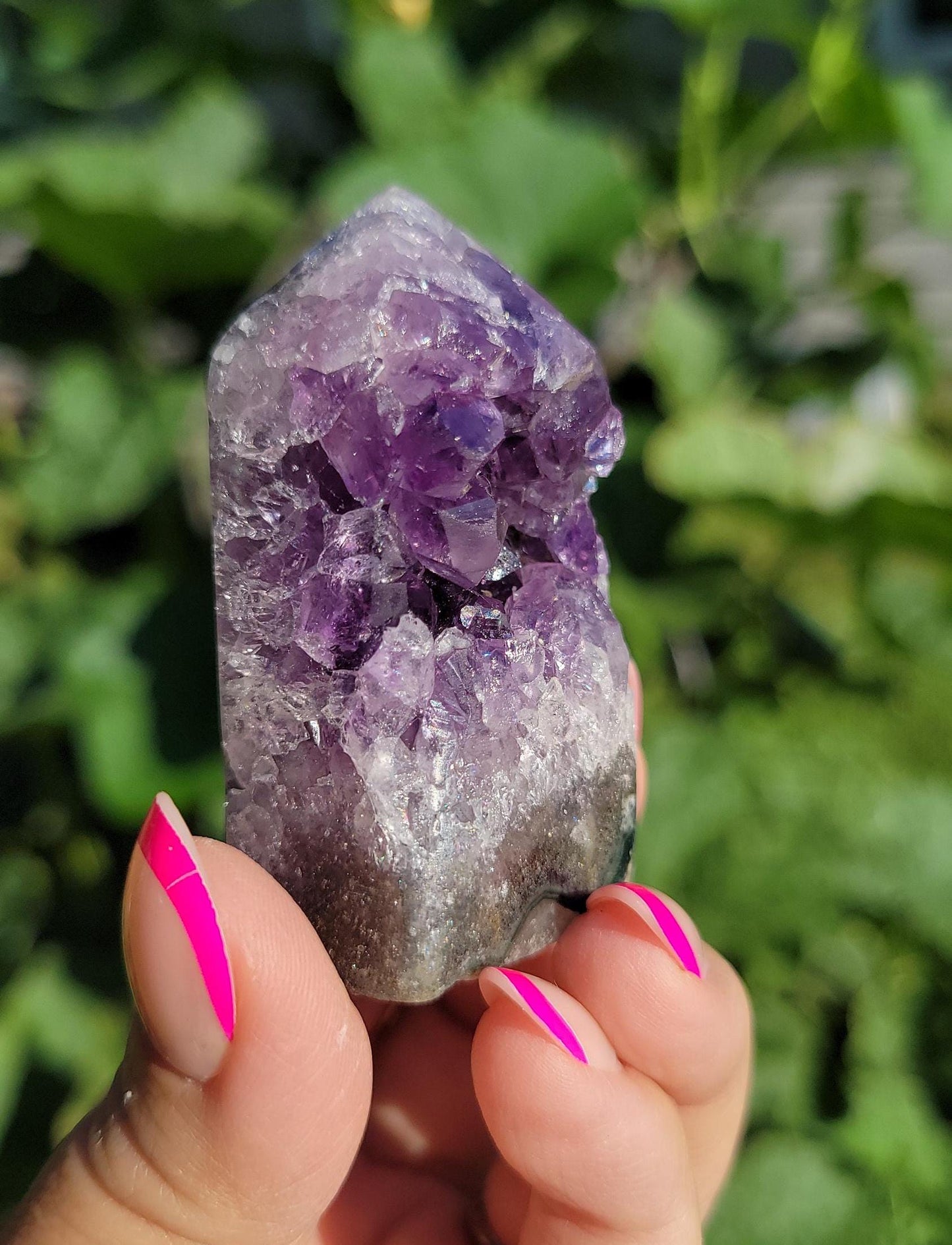 Adorable purple amethyst cluster tower with quartz, natural, from Brazil