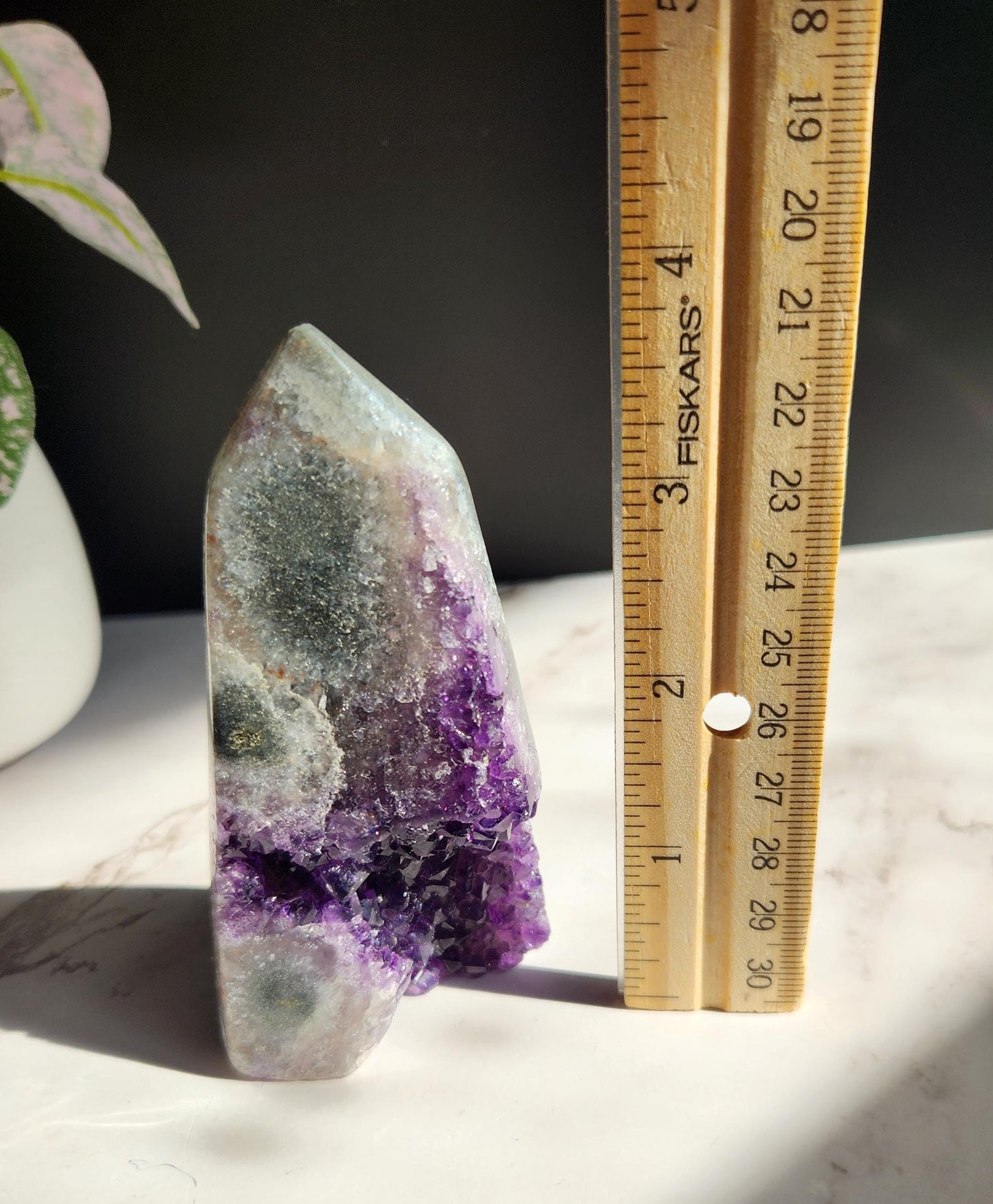 Adorable purple amethyst cluster tower with quartz, natural, from Brazil