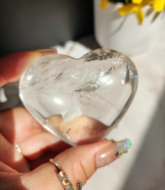 Beautiful clear quartz heart with rainbows from Brazil 29A