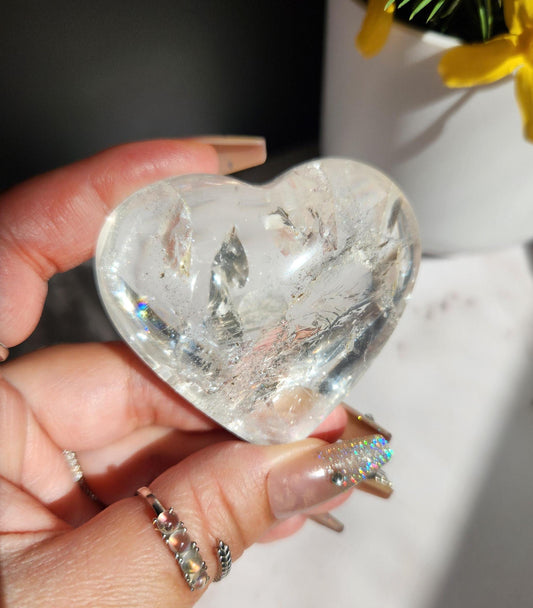 Amazing clear quartz heart with rainbows from Brazil 26B