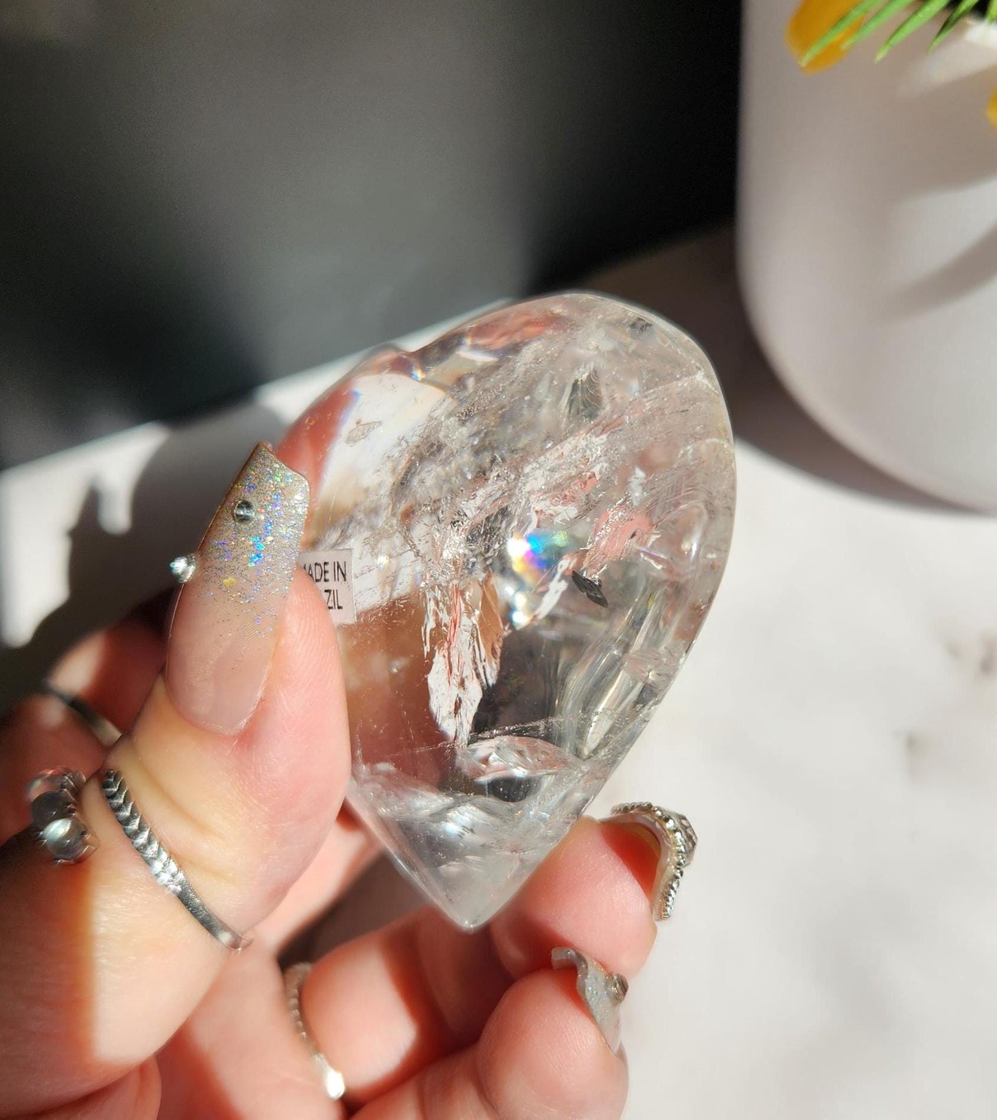 Beautiful clear quartz heart with rainbows from Brazil 32E