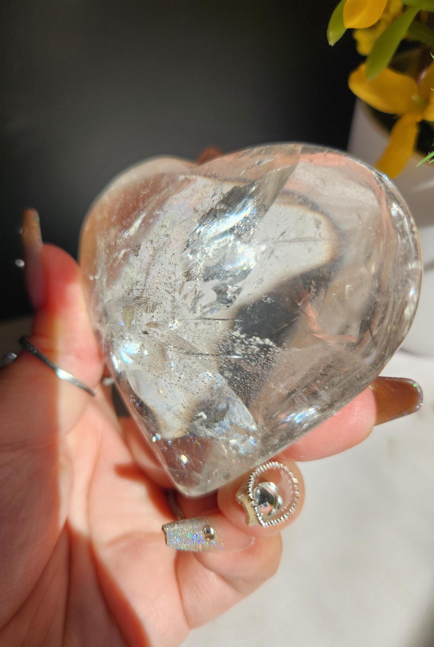 Beautiful clear quartz heart with rainbows from Brazil 55G