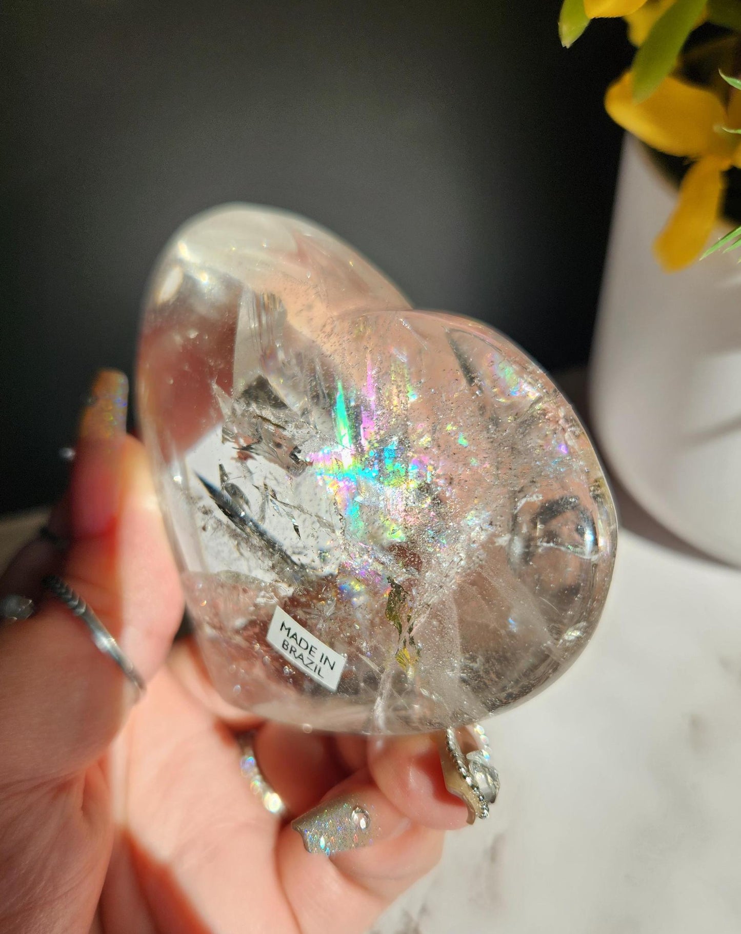 Beautiful clear quartz heart with rainbows from Brazil 55G