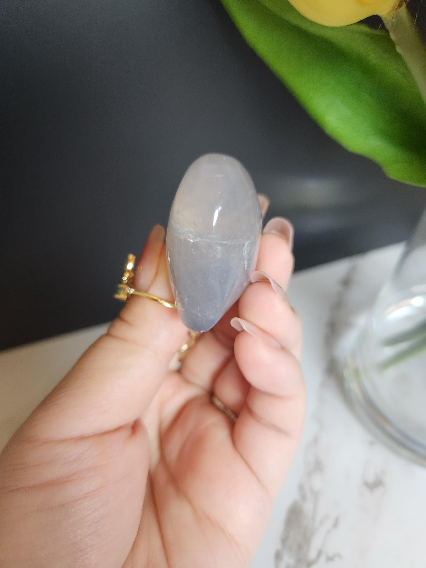 Beautiful blue rose quartz heart with rainbows from Madagascar 8E