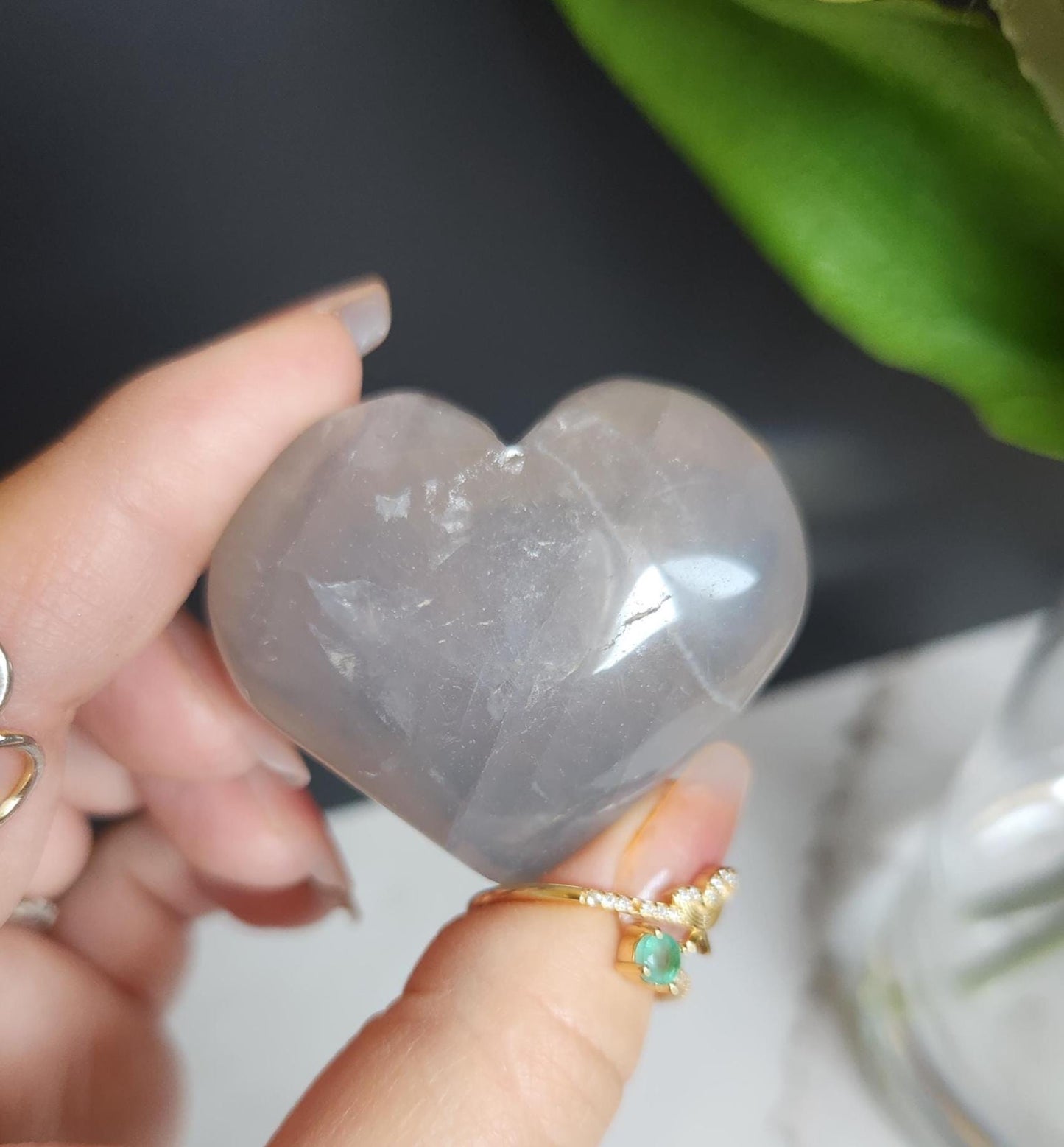 Beautiful blue rose quartz heart with rainbows from Madagascar 8E