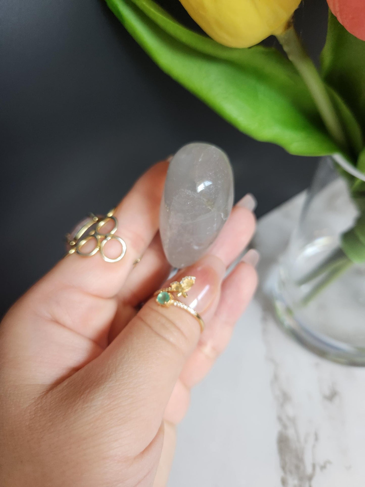 Gemmy blue rose quartz heart with rainbows from Madagascar 10H