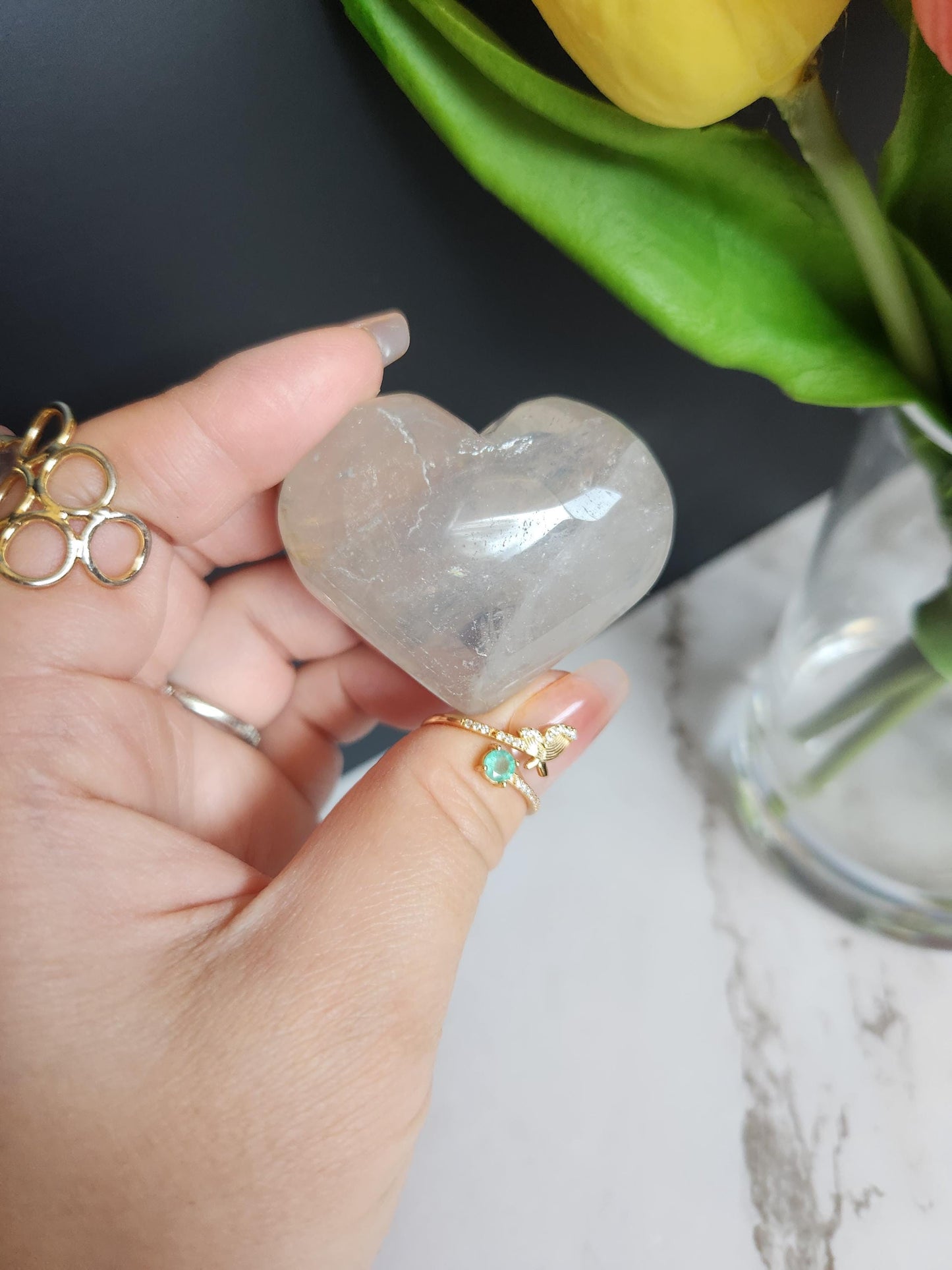Gemmy blue rose quartz heart with rainbows from Madagascar 10H