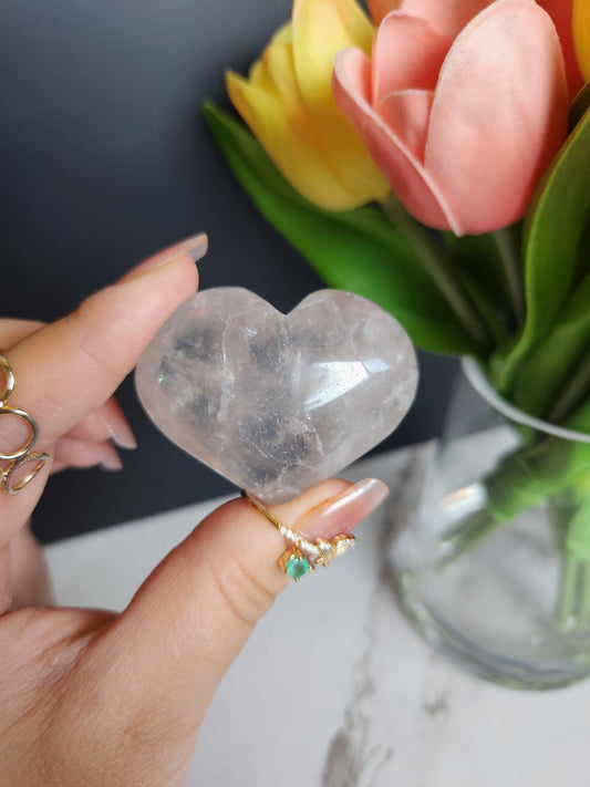 AAA light blue rose quartz heart with rainbows from Madagascar 11B