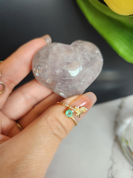Beautiful blue rose quartz heart with rainbows from Madagascar 8D