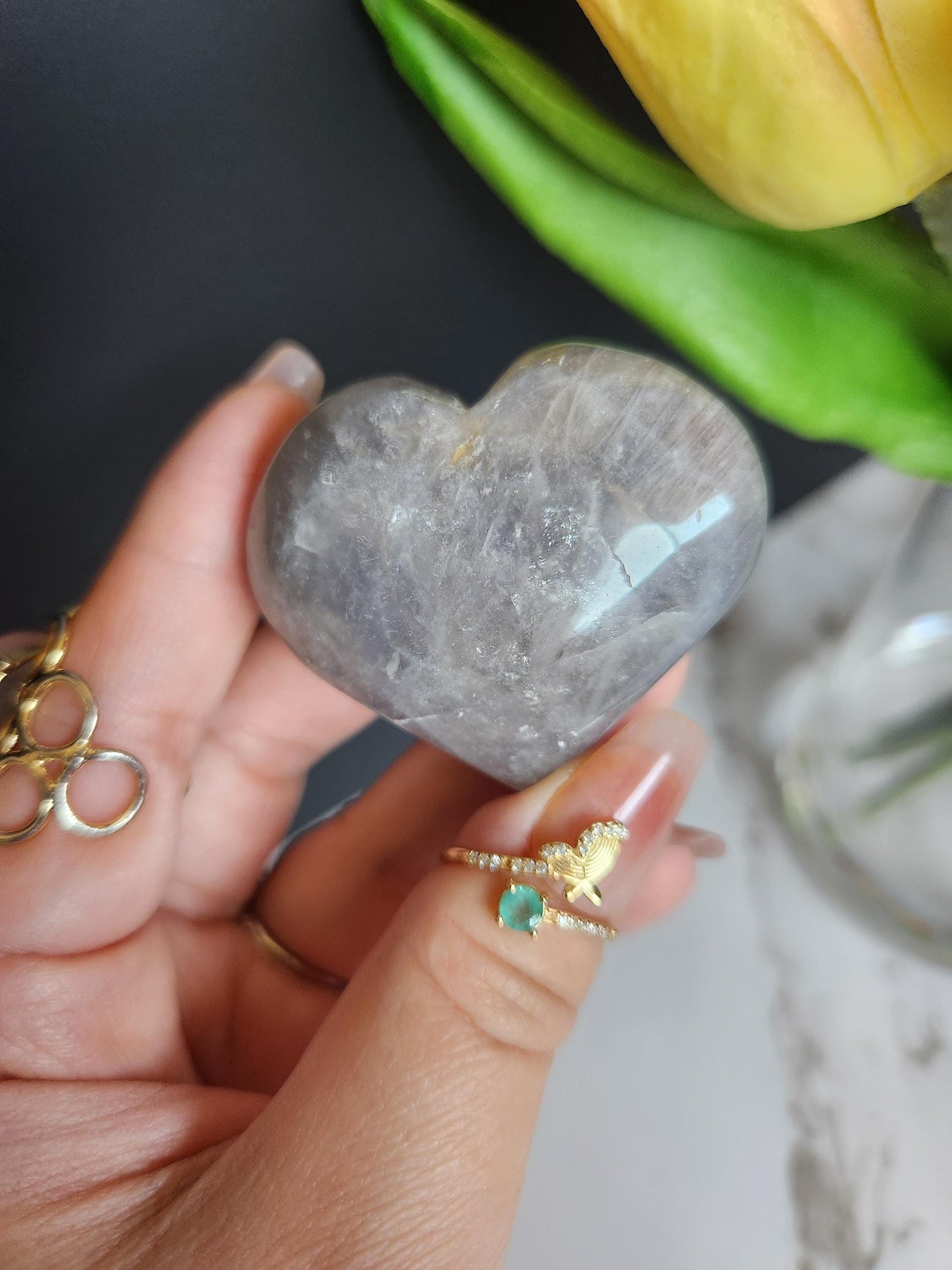 Pretty blue rose quartz heart with rainbows from Madagascar 11G