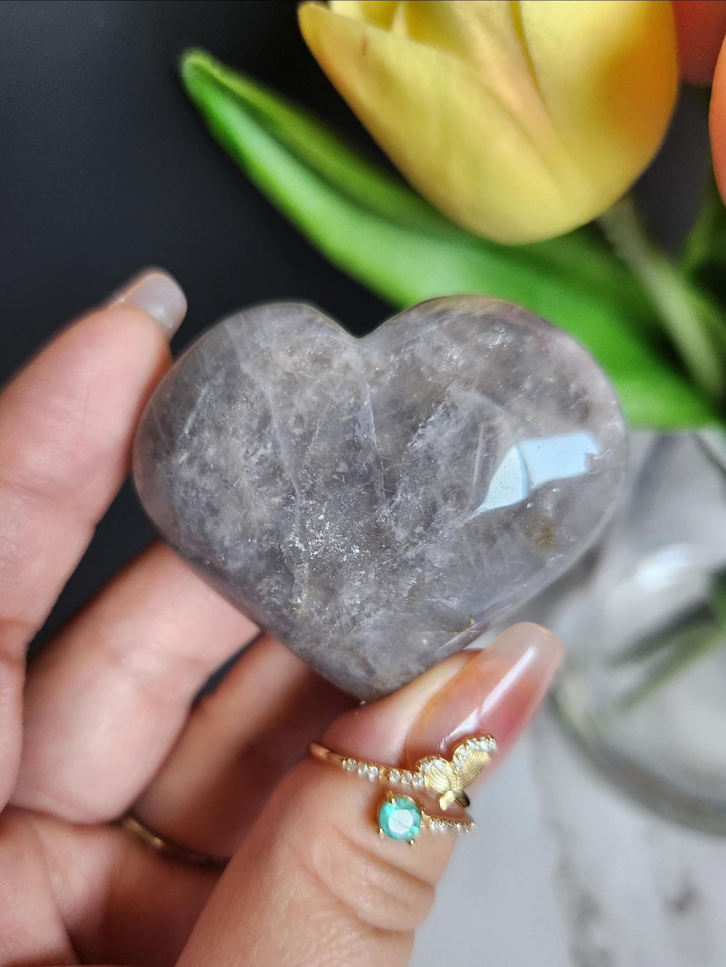 Pretty blue rose quartz heart with rainbows from Madagascar 11G