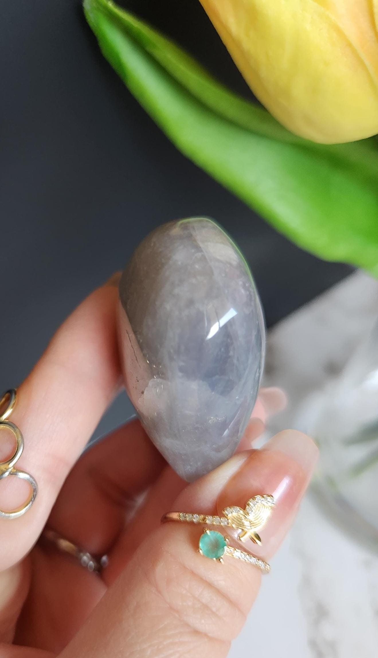 Pretty blue rose quartz heart with rainbows from Madagascar 11G